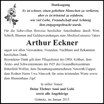 Traueranzeige von Arthur Eckner von Super Sonntag Dessau / Köthen