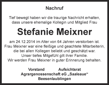 Traueranzeige von Stefanie Meixner von Super Sonntag Bernburg