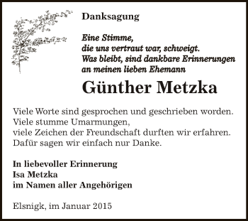 Traueranzeige von Günther Metzka von WVG - Wochenspiegel Dessau / Köthen