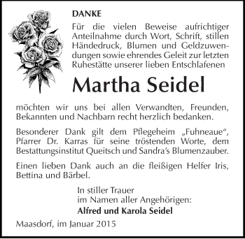Traueranzeige von Martha Seidel von Mitteldeutsche Zeitung Köthen