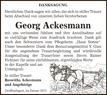 Traueranzeige von Georg Ackesmann von WVG - Wochenspiegel Dessau / Köthen