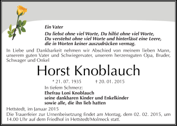 Traueranzeige von Horst Knoblauch von Mitteldeutsche Zeitung Mansfelder Land