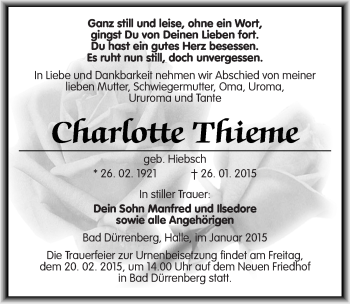 Traueranzeige von Charlotte Thieme von Mitteldeutsche Zeitung Merseburg/Querfurt