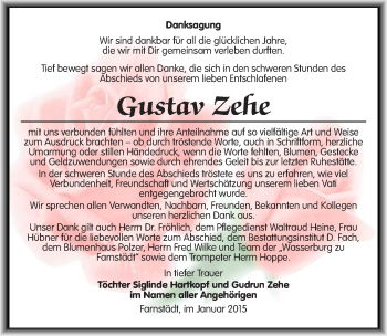 Traueranzeige von Gustav Zehe von Mitteldeutsche Zeitung Merseburg/Querfurt