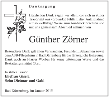 Traueranzeige von Günther Zörner von Super Sonntag Merseburg