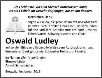 Traueranzeige von Oswald Ludley von Mitteldeutsche Zeitung Wittenberg