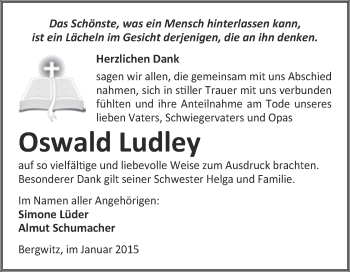 Traueranzeige von Oswald Ludley von Super Sonntag Wittenberg