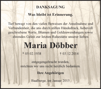 Traueranzeige von Maria Döbber von Super Sonntag Bernburg