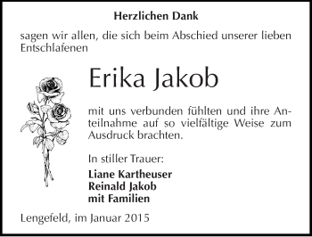 Traueranzeige von Erika Jakob von Mitteldeutsche Zeitung Sangerhausen