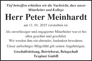 Traueranzeige von Peter Meinhardt von WVG - Wochenspiegel Bitterfeld