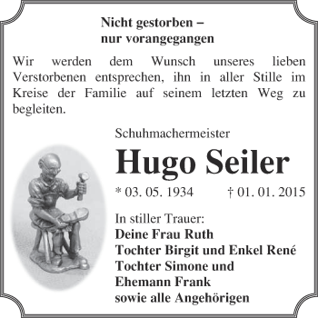 Traueranzeige von Hugo Seiler von WVG - Wochenspiegel NMB / WSF / ZTZ