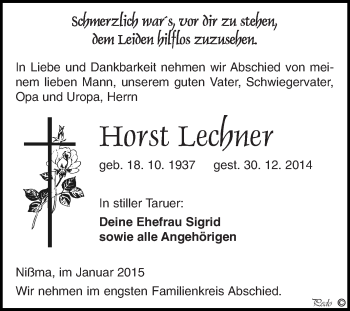 Traueranzeige von Horst Lechner von Super Sonntag Zeitz