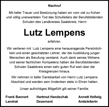Traueranzeige von Lutz Lempens von Mitteldeutsche Zeitung Merseburg/Querfurt