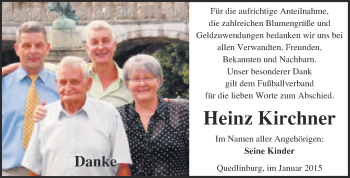 Traueranzeige von Heinz Kirchner von WVG - Wochenspiegel Quedlinburg
