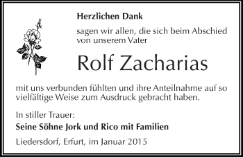 Traueranzeige von Rolf Zacharias von Mitteldeutsche Zeitung Sangerhausen