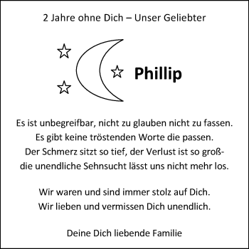 Traueranzeige von Phillip Jendrysczyk von Super Sonntag Wittenberg