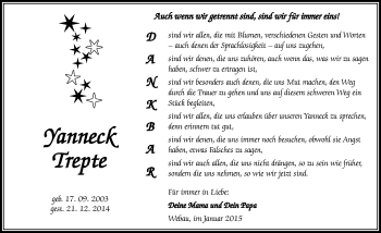 Traueranzeige von Yanneck Trepte von Mitteldeutsche Zeitung Merseburg/Querfurt