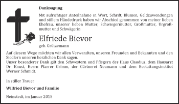 Traueranzeige von Elfriede Bievor von WVG - Wochenspiegel Quedlinburg