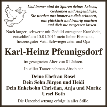 Traueranzeige von Karl-Heinz Pfennigsdorf von WVG - Wochenspiegel Dessau / Köthen