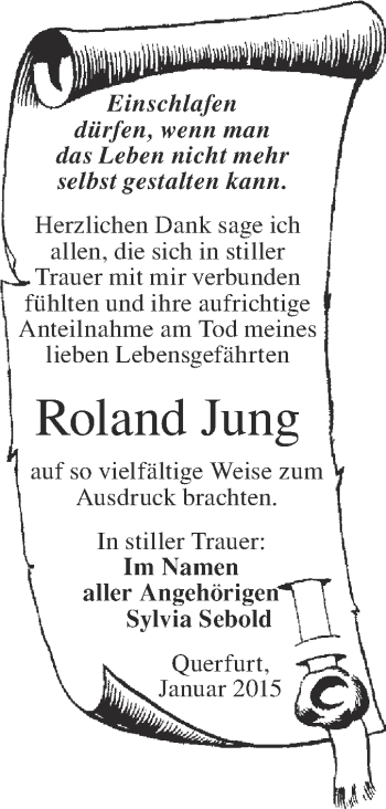 Traueranzeige von Roland Jung von WVG - Wochenspiegel Merseburg