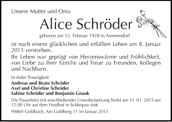 Traueranzeige von Alice Schröder von Mitteldeutsche Zeitung