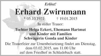 Traueranzeige von Erhard Zwirnmann von Super Sonntag Merseburg