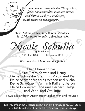 Traueranzeige von Nicole Schulla von Mitteldeutsche Zeitung Bernburg