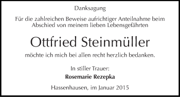 Traueranzeige von Ottfried Steinmüller von Mitteldeutsche Zeitung Naumburg/Nebra