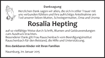 Traueranzeige von Rosalia Hepting von WVG - Wochenspiegel NMB / WSF / ZTZ