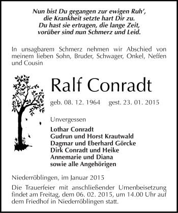 Traueranzeige von Ralf Conradt von Mitteldeutsche Zeitung Sangerhausen