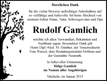 Traueranzeige von Rudolf Gamlich von Mitteldeutsche Zeitung Merseburg/Querfurt