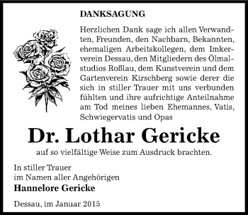 Traueranzeige von Lothar Gericke von Mitteldeutsche Zeitung Dessau-Roßlau