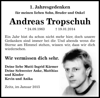 Traueranzeige von Andreas Tropschuh von Mitteldeutsche Zeitung Zeitz