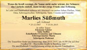 Traueranzeige von Marlies Süßmuth von Mitteldeutsche Zeitung Bernburg
