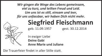 Traueranzeige von Siegfried Fleischmann von Super Sonntag Wittenberg