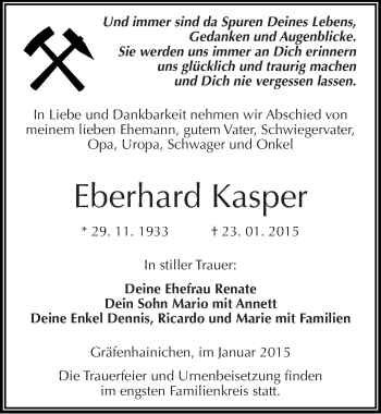 Traueranzeige von Eberhard Kasper von Mitteldeutsche Zeitung Wittenberg