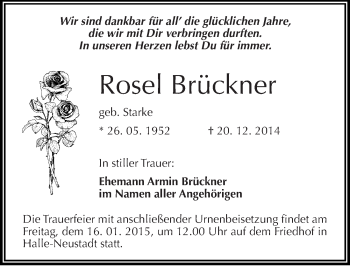 Traueranzeige von Rosel Brückner von Mitteldeutsche Zeitung Halle/Saalkreis