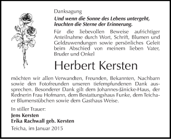 Traueranzeige von Herbert Kersten von Mitteldeutsche Zeitung Halle/Saalkreis