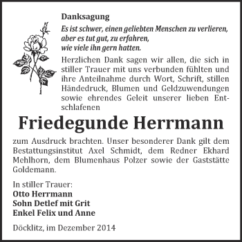 Traueranzeige von Friedegunde Herrmann von WVG - Wochenspiegel NMB / WSF / ZTZ