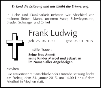 Traueranzeige von Frank Ludwig von Mitteldeutsche Zeitung Naumburg/Nebra