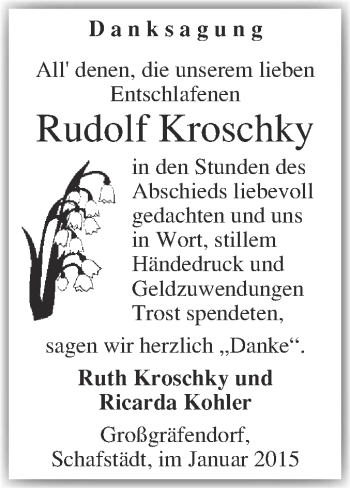 Traueranzeige von Rudolf Kroschky von WVG - Wochenspiegel Merseburg