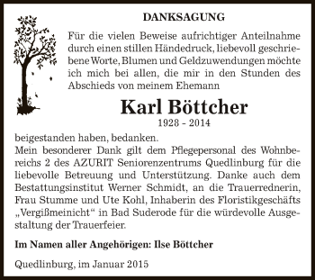 Traueranzeige von Karl Böttcher von WVG - Wochenspiegel Aschersleben