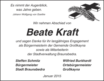 Traueranzeige von Beate Kraft von Super Sonntag Merseburg