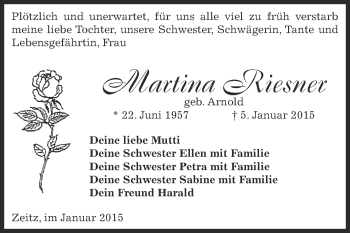 Traueranzeige von Martina Riesner von Super Sonntag Zeitz