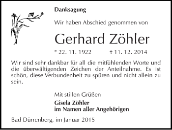 Traueranzeige von Gerhard Zöhler von Mitteldeutsche Zeitung Merseburg/Querfurt