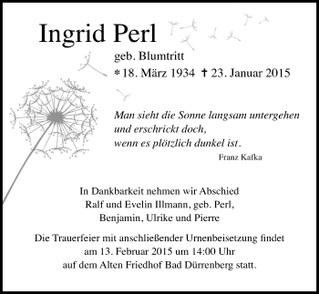 Traueranzeige von Ingrid Perl von Mitteldeutsche Zeitung Merseburg/Querfurt