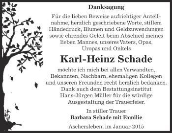 Traueranzeige von Karl-Heinz Schade von Super Sonntag Aschersleben