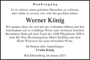 Traueranzeige von Werner König von Super Sonntag Merseburg