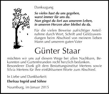 Traueranzeige von Günter Staar von Mitteldeutsche Zeitung Naumburg/Nebra