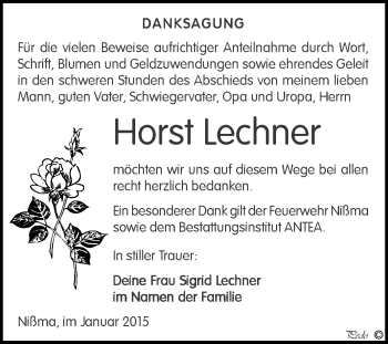 Traueranzeige von Horst Lechner von Super Sonntag Zeitz